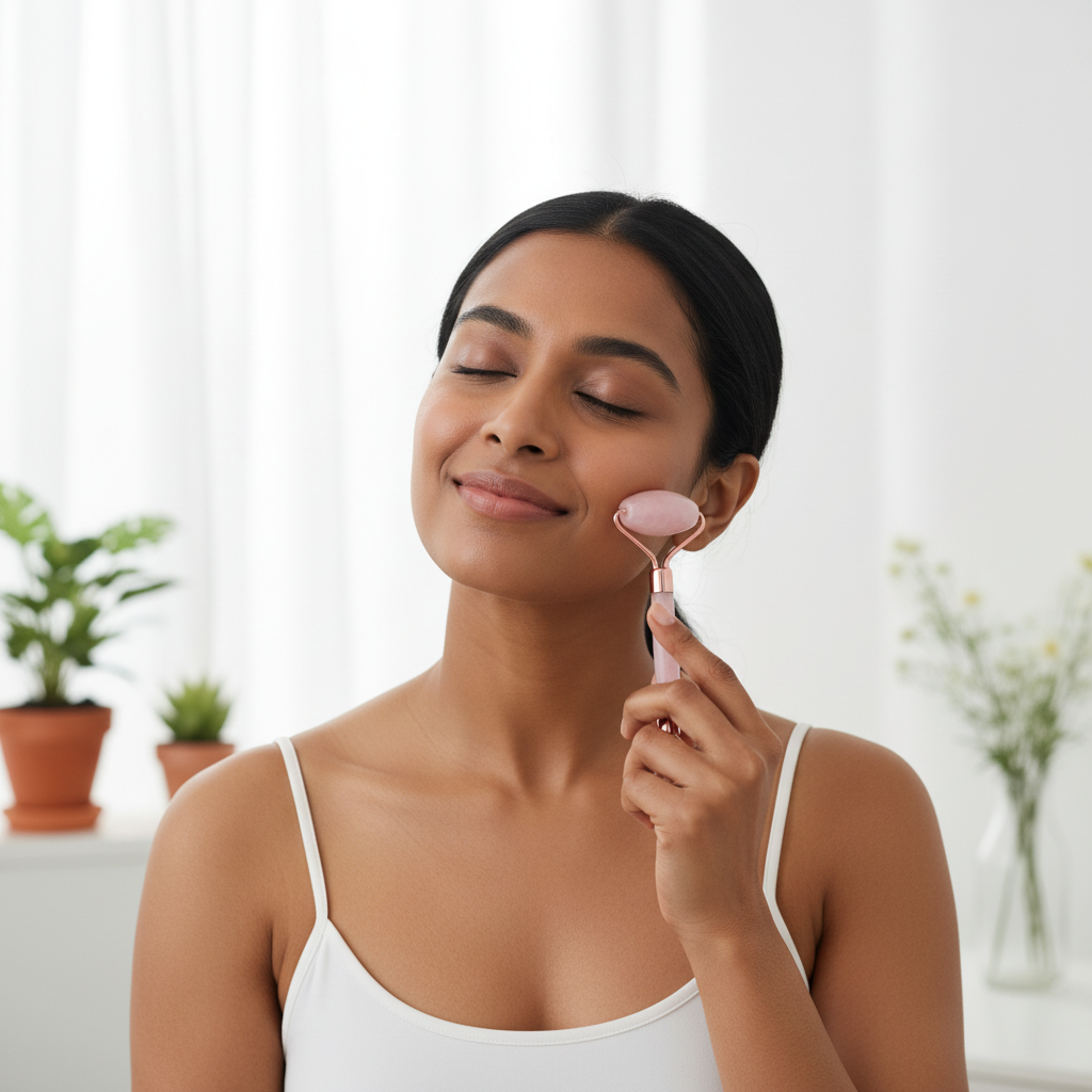 Rose Quartz Face Roller Lifestyle - Adjusted